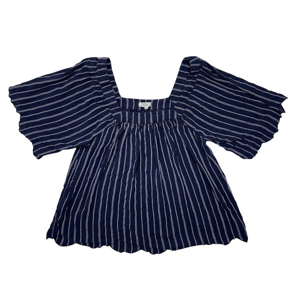 Fat Face Top 10 Womens Blue Striped Flutter Sleeve Square Neck Blouse Summer